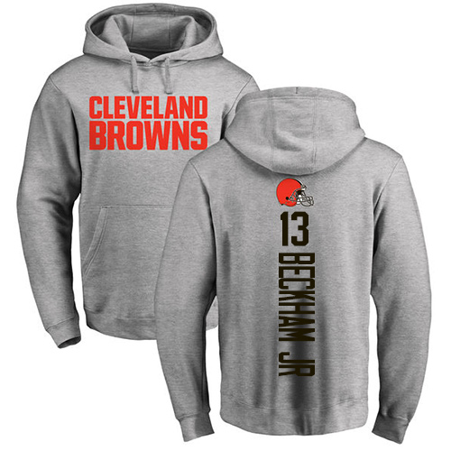 Men Cleveland Browns Odell Beckham Jr Ash Jersey #13 NFL Football Backer Pullover Hoodie Sweatshirt